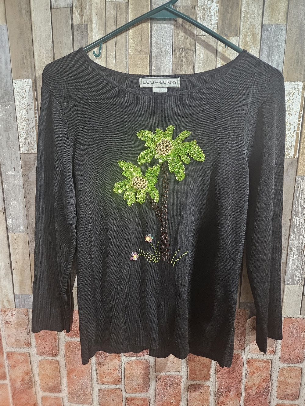 Beaded Palm Tree spring/summer sweater by Lucia Burns